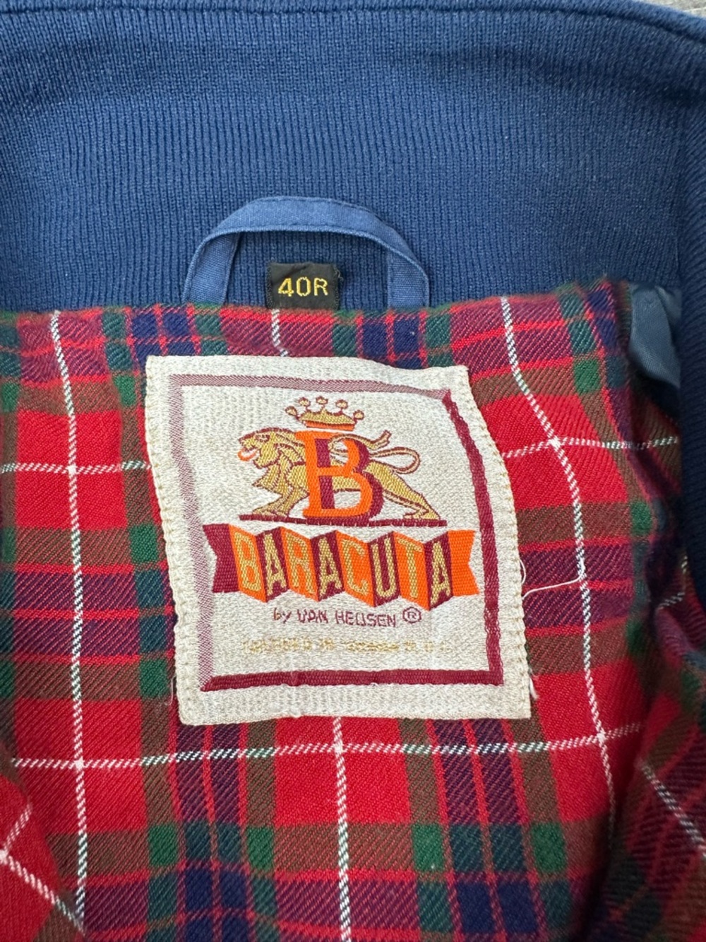 Vintage Baracuta Navy Bomber Jacket with Tartan Lining Button Collar Men’s 40R - Picture 12 of 16